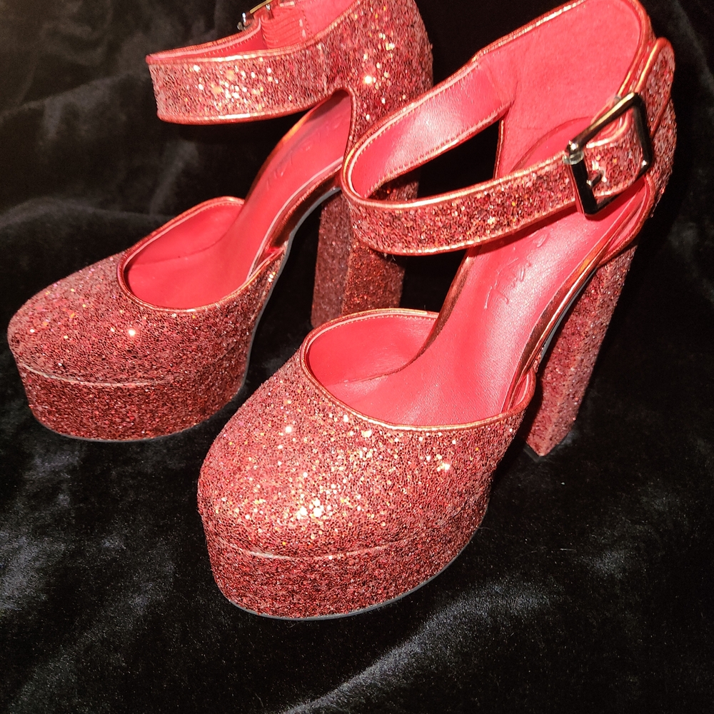 Dolls Kill Ruby Shine Red Glitter Platform Heels … - image 2